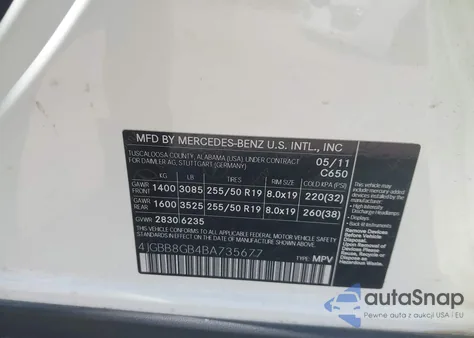 2011 Mercedes-Benz Ml 350 4Matic from USA, damaged, VIN 4JGBB8GB4BA735677